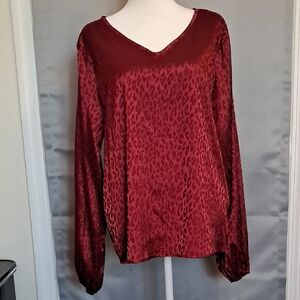 SHEIN Red Satin Lantern Sleeve Blouse